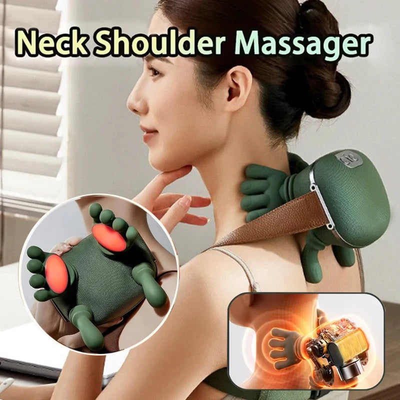 Portable Neck, Shoulder & Back Massager – 4D Kneading with Adjustable Heat and Straps